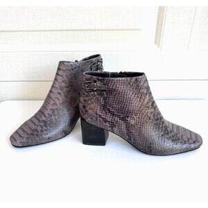 Donald Pliner Booties Women's 7M Alek Gray Stone Leather Snakeskin Zip Buckle